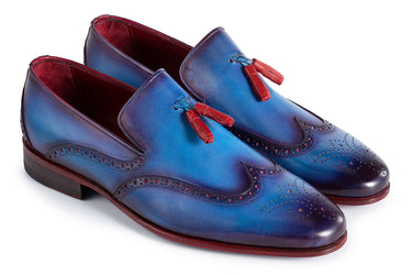Paul Parkman Men's Wingtip Leather Tassel Loafers in Blue