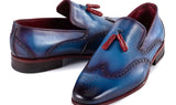 Paul Parkman Men's Wingtip Leather Tassel Loafers in Blue