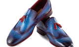 Paul Parkman Men's Wingtip Leather Tassel Loafers in Blue