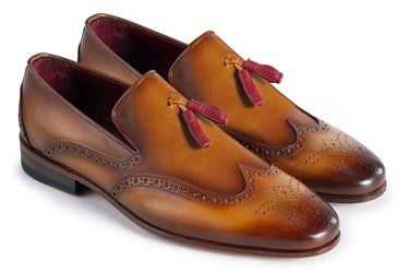 Paul Parkman Men's Wingtip Leather Tassel Loafers in Brown