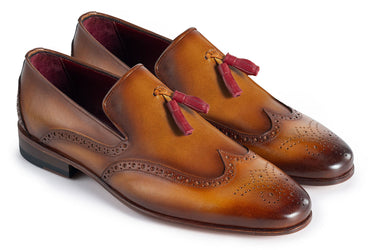 Paul Parkman Men's Wingtip Leather Tassel Loafers in Brown