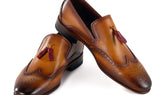 Paul Parkman Men's Wingtip Leather Tassel Loafers in Brown