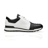 Belvedere Titan in Black / White Caiman Crocodile & Leather Sneakers in White Black