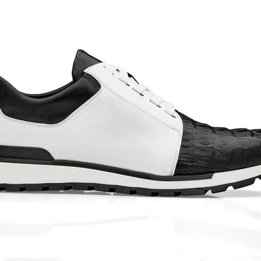Belvedere Titan in Black / White Caiman Crocodile & Leather Sneakers in White / Black