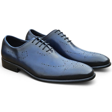 Carrucci Shoes Whole Cut Oxford Medallion Dress Shoe in Navy