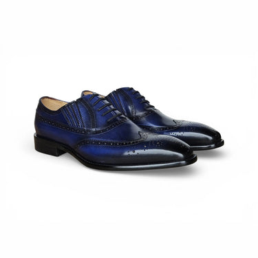 Carrucci Shoes Wingtip Slip-on Oxford Dress Shoe in Navy