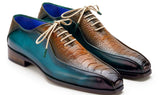 Paul Parkman Men's Genuine Ostrich Leg Bicycle Toe Oxfords in Green & Brown