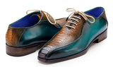 Paul Parkman Men's Genuine Ostrich Leg Bicycle Toe Oxfords in Green & Brown