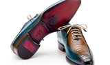 Paul Parkman Men's Genuine Ostrich Leg Bicycle Toe Oxfords in Green & Brown