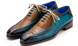 Paul Parkman Men's Genuine Ostrich Leg Bicycle Toe Oxfords in Green & Brown