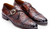 Paul Parkman Men's Genuine Ostrich Skin Monkstrap Shoes in Brown