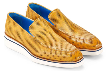Paul Parkman Men's Smart Casual Perforated Leather Loafers in Beige