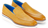Paul Parkman Men's Smart Casual Perforated Leather Loafers in Beige