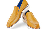 Paul Parkman Men's Smart Casual Perforated Leather Loafers in Beige