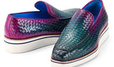 Paul Parkman Men's Smart Casual Woven Leather Loafers in Green & Purple