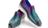 Paul Parkman Men's Smart Casual Woven Leather Loafers in Green & Purple