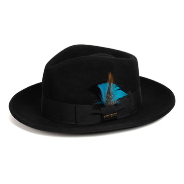 Ferrecci Crushable Fedora in Black Wool in #color_