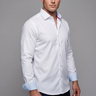 Kenneth// Cotton Knit-Stretch Button-Up Shirt With Contrast Details // White // Tailored Fit (Fitted)