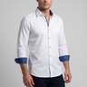 Ron// Cotton Knit-Stretch Button-Up Shirt With Contrast Details // White // Tailored Fit (Fitted)