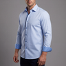 Levy// Cotton Knit-Stretch Button-Up Shirt With Contrast Details // Blue // Tailored Fit (Fitted)