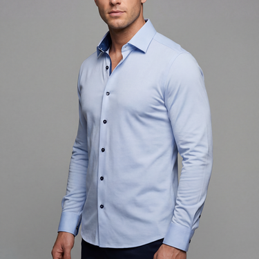 Ralph// Cotton Knit-Stretch Button-Up Shirt With Contrast Details // Blue // Tailored Fit (Fitted)