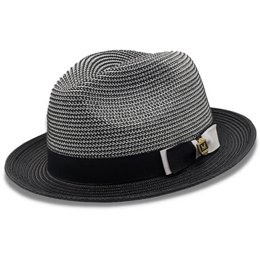 Montique Landon Two-Toned Polybraid Straw Fedora in Black