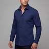 Kevin// Cotton Knit-Stretch Button-Up Shirt With Contrast Details // Navy // Tailored Fit (Fitted)
