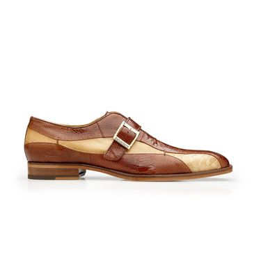 Belvedere Marte in Antique Camel / Bone Ostrich Leg Single Monk Strap Shoes in Antique Camel Bone