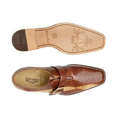 Belvedere Marte in Antique Camel / Bone Ostrich Leg Single Monk Strap Shoes