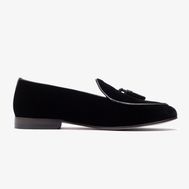 Men's Black Velvet Tassel Loafer