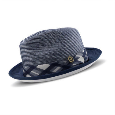 Montique Domino Effect Pinch Front Straw Fedora in Navy #color_ Navy