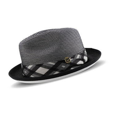 Montique Domino Effect Pinch Front Straw Fedora in Black