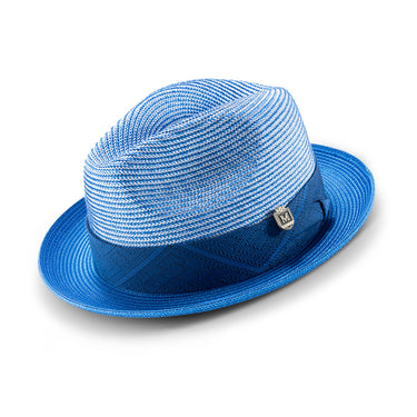 Montique Riviera Pinch Front Straw Fedora in Cobalt