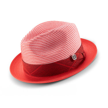 Montique Riviera Pinch Front Straw Fedora in Red