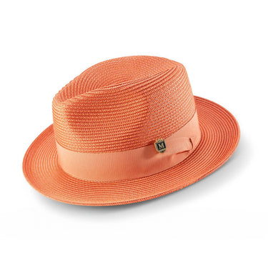 Montique Belmont Pinch Front Polybraid Straw Fedora in Apricot #color_ Apricot