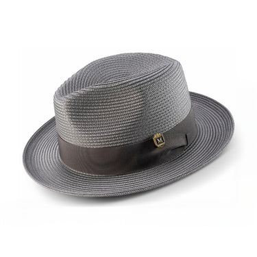 Montique Belmont Pinch Front Polybraid Straw Fedora in Grey