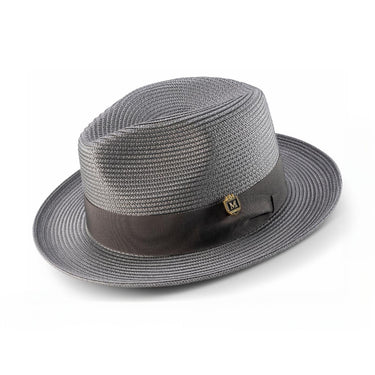 Montique Belmont Pinch Front Polybraid Straw Fedora in Grey #color_ Grey