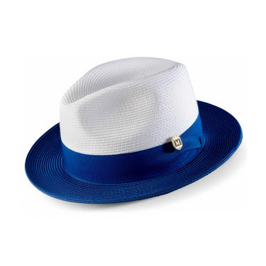 Montique Malik Straw Color Block Fedora in Royal