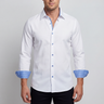 Edward// // Cotton Knit-Stretch Button-Up Shirt With Contrast Details // White // Tailored Fit (Fitted)