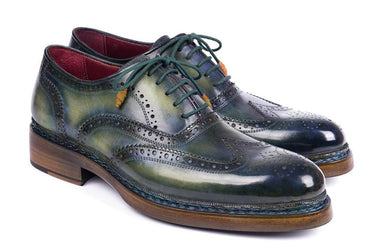 Paul Parkman Triple Leather Sole Wingtip Brogues in Green & Blue