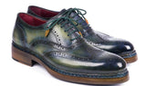 Paul Parkman Triple Leather Sole Wingtip Brogues in Green & Blue