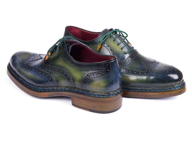 Paul Parkman Triple Leather Sole Wingtip Brogues in Green & Blue