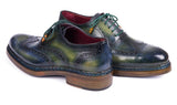 Paul Parkman Triple Leather Sole Wingtip Brogues in Green & Blue