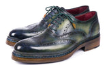 Paul Parkman Triple Leather Sole Wingtip Brogues in Green & Blue
