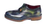 Paul Parkman Triple Leather Sole Wingtip Brogues in Green & Blue