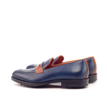 DapperFam Luciano Golf in Navy / Cognac Men's Italian Leather Loafer in #color_