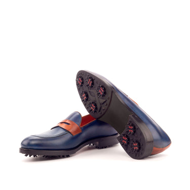 DapperFam Luciano Golf in Navy / Cognac Men's Italian Leather Loafer in #color_