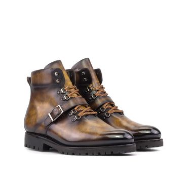 DapperFam Everest in Tobacco Men's Hand-Painted Patina Hiking Boot in Tobacco #color_ Tobacco