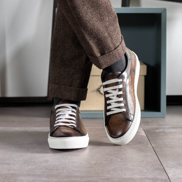 DapperFam Rivale in Brown Men's Hand-Painted Patina Trainer in