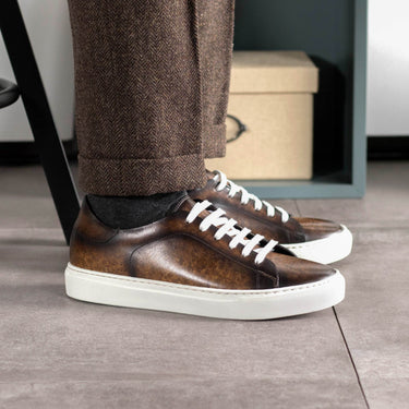 DapperFam Rivale in Brown Men's Hand-Painted Patina Trainer in